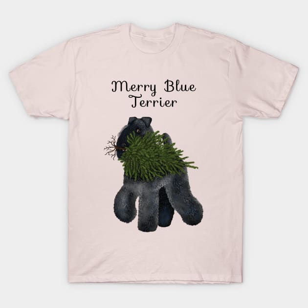 Merry Blue Terrier (Pink Background) T-Shirt by illucalliart